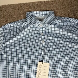 Collars & Co Mens Medium Blue White Plaid Short Sleeve Performance Polo Shirt